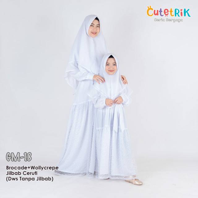 GAMIS COUPLE IBU DAN ANAK BAHAN WOLLYCREPE KOMBINASI BRUKAT PREMIUM WARNA PUTIH GAMIS COUPLE IBU DAN