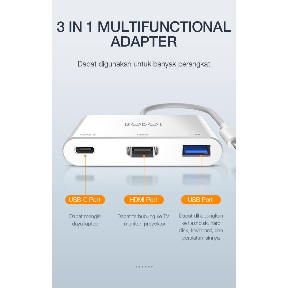 ROBOT HT430 3 in 1 USB C HUB Adapter with HDMI 4K PD 100W USB3.0 Multifunctional