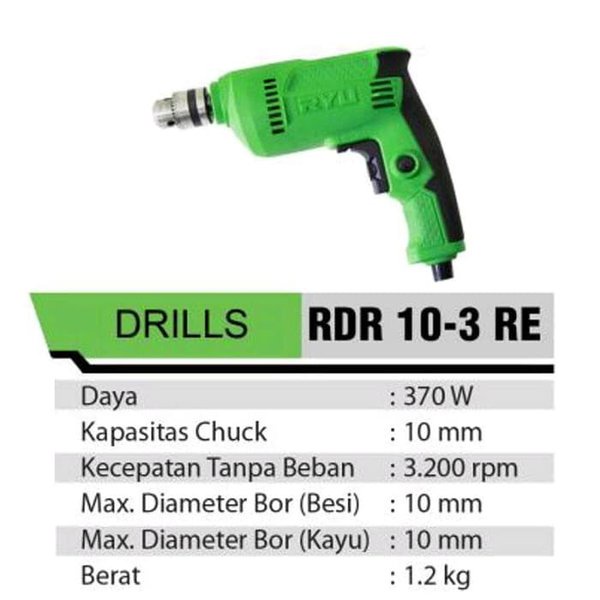 TEKIRO RYU Mesin Bor Tangan 10mm RDR10-3RE