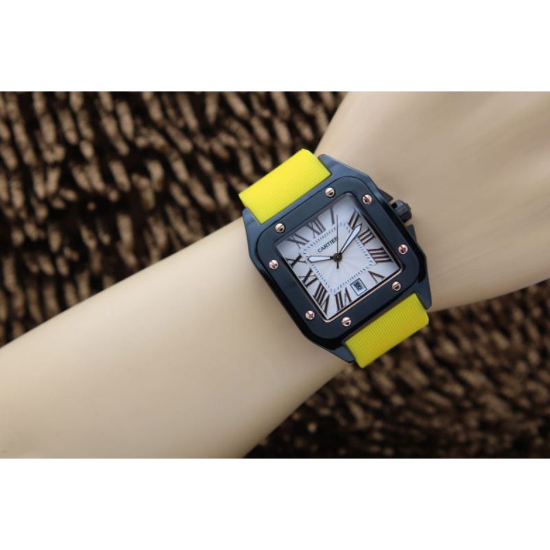 JAM TANGAN CEWEK CARTIER RUBBER TANGGAL AKTIF || DIAMETER 3.7 CM ||