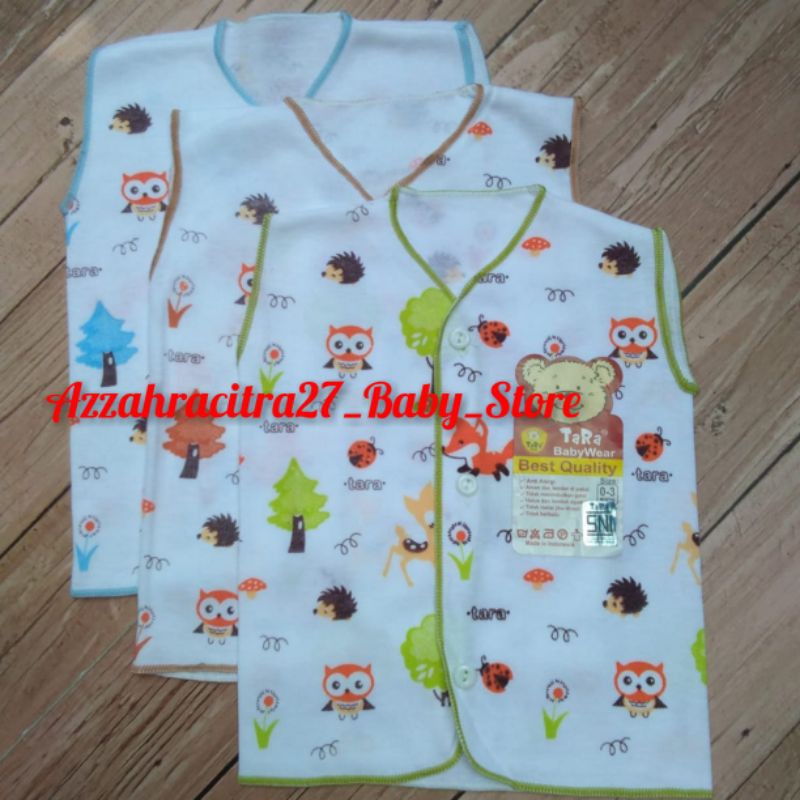 Tara 3PC Baju Bayi Lengan Kutung Dasar Putih Usia Newborn 0-4Bulan Lembut dan SNI