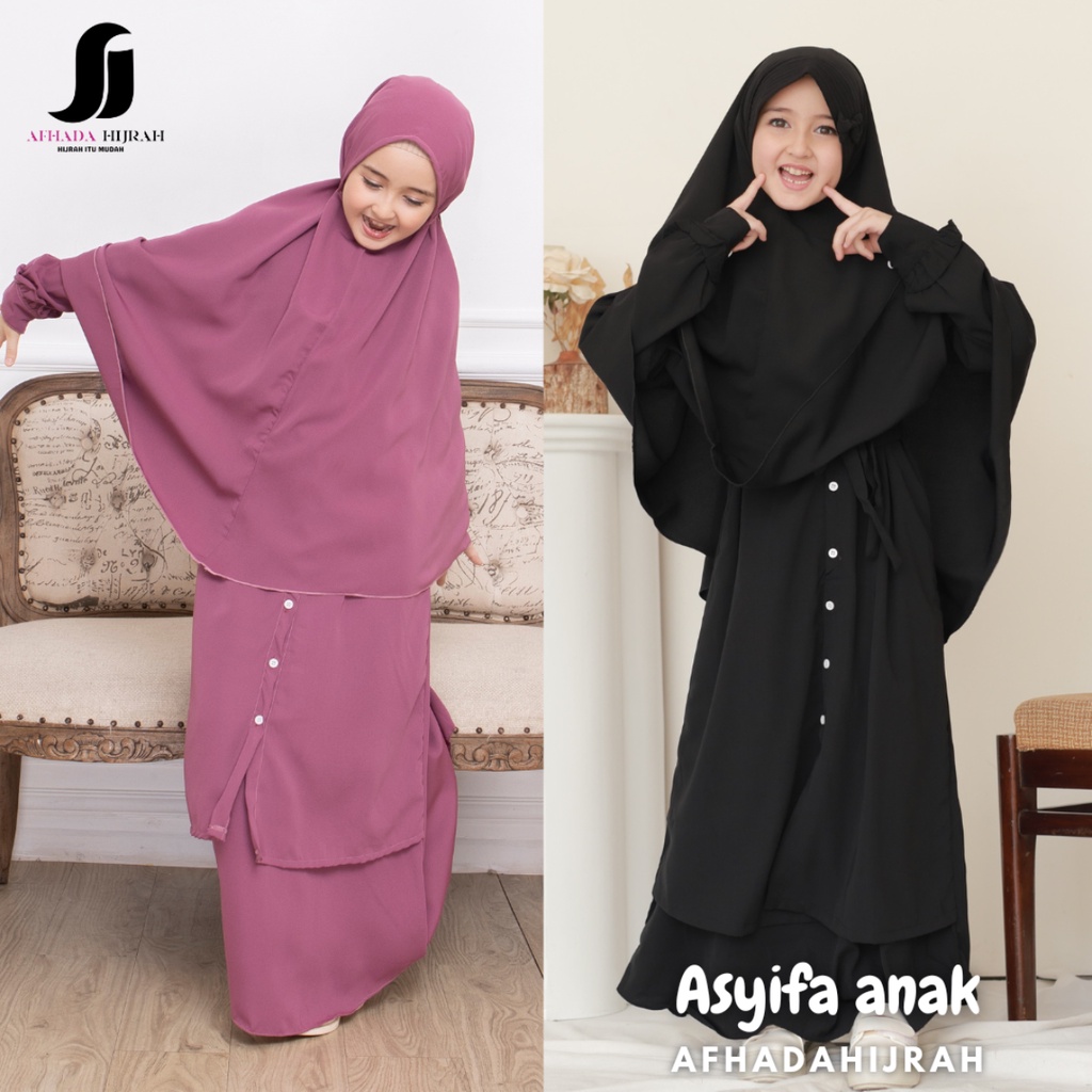 Gamis polos ANAK set cadar ASYIFA terbaru baju dan hijab instan syari free niqab