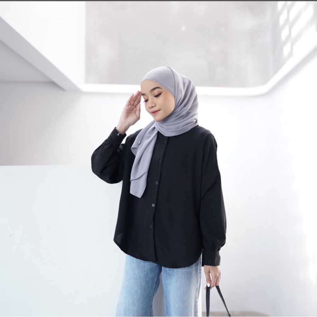 Kemeja Wanita SHEREN Crinkle Airflow HQ Atasan Blouse Sayap Belakang OOTD Outfit Kekinian Remaja Dewasa