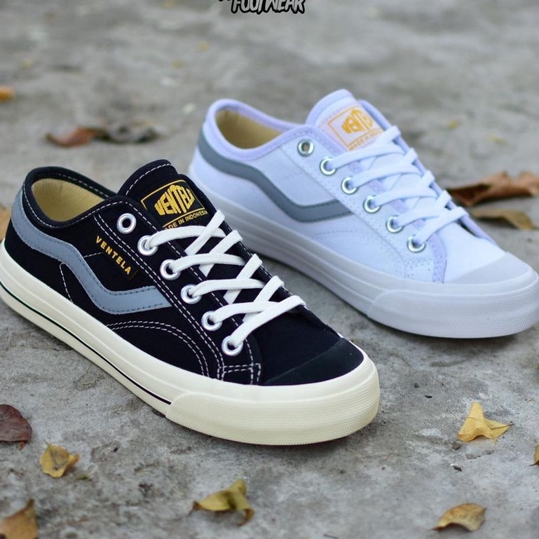 Sepatu Ventela New Public Low Black White  Natural - Sneakers Casual Pria Wanita Vantela Original