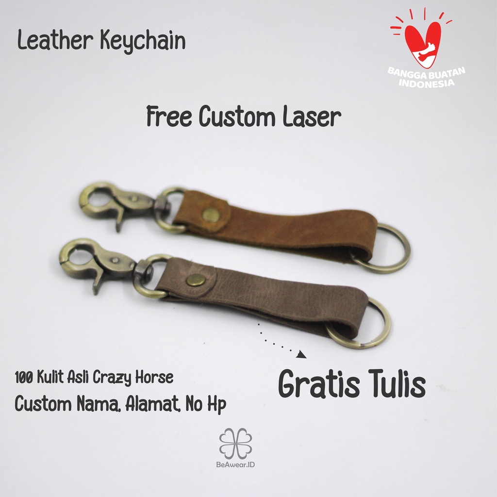 Key Chain / Gantungan Kunci Kulit Asli Custom Tulisan Nama / Leather Key Chain Custom / Gantungan Kunci Mobil Motor Kulit Asli Crazy Horse Premium