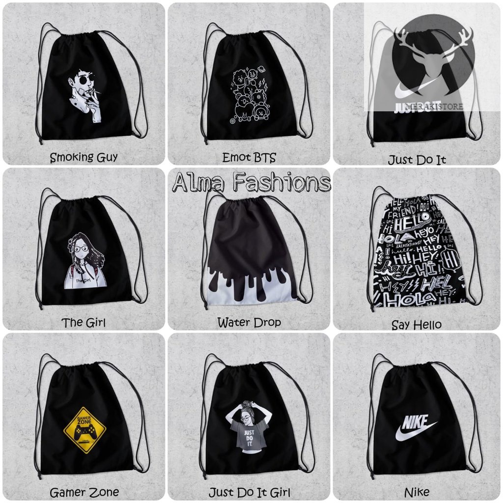 Tas Serut Anti Air Lengkap - New String Bag - Tas Serut Waterprof Pria Dan Wanita - Tas Polos / Cust