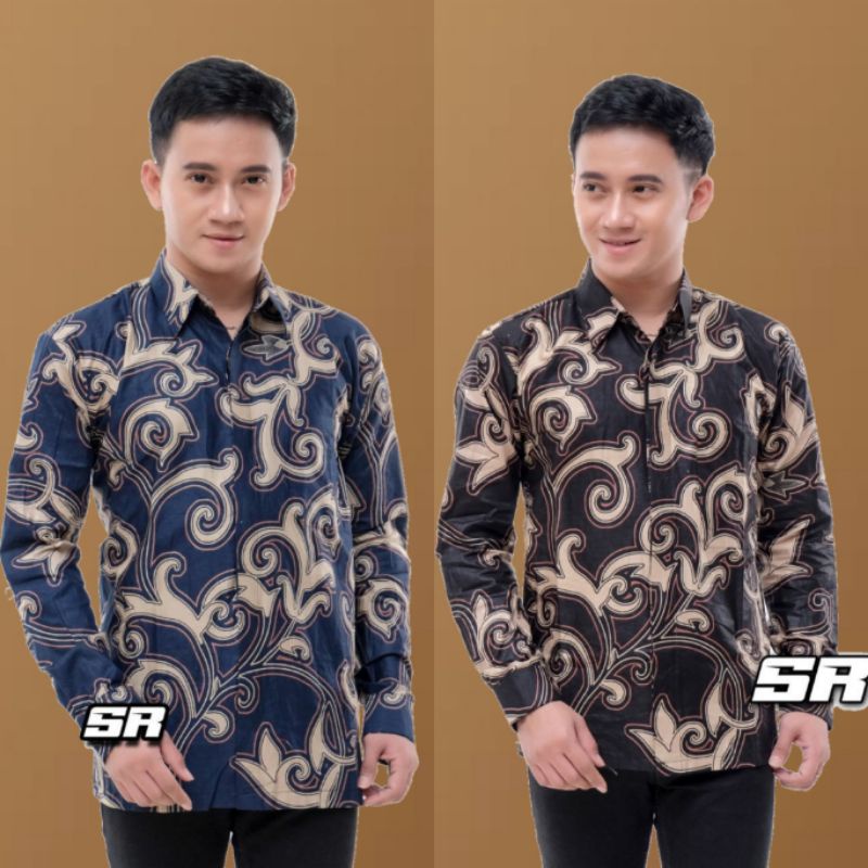 Kemeja Batik Pria Lengan Panjang Baju Batik Pria Kerja Kantor Motif Kangkung