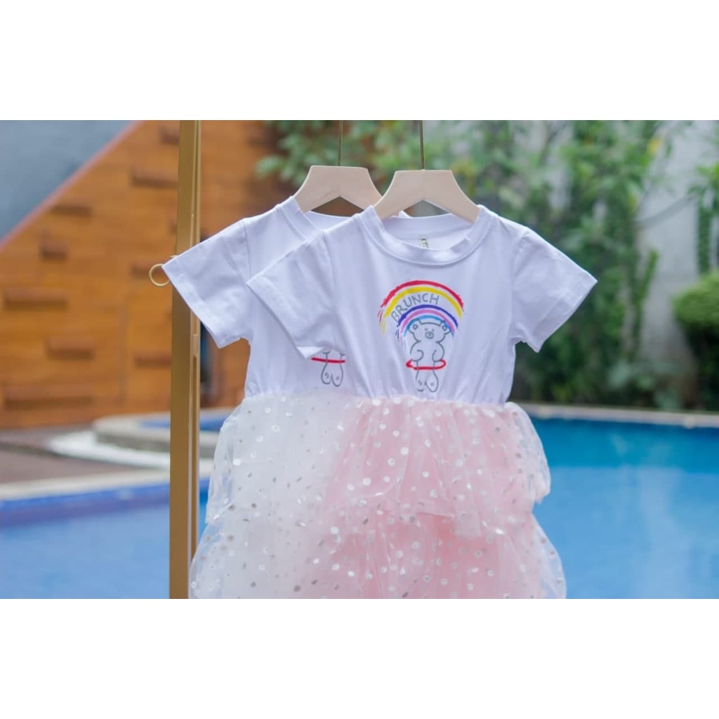 Promo !! dress anak perempuan import - dress simple anak perempuan import - dress 2in1 baby bear bunch tutu  uk 2-5th