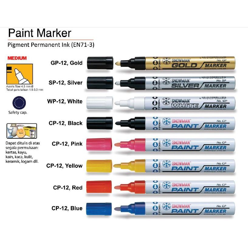 Spidol Snowman Paint Marker Permanent Ink / Spidol Permanen Warna Warni Snowman 110