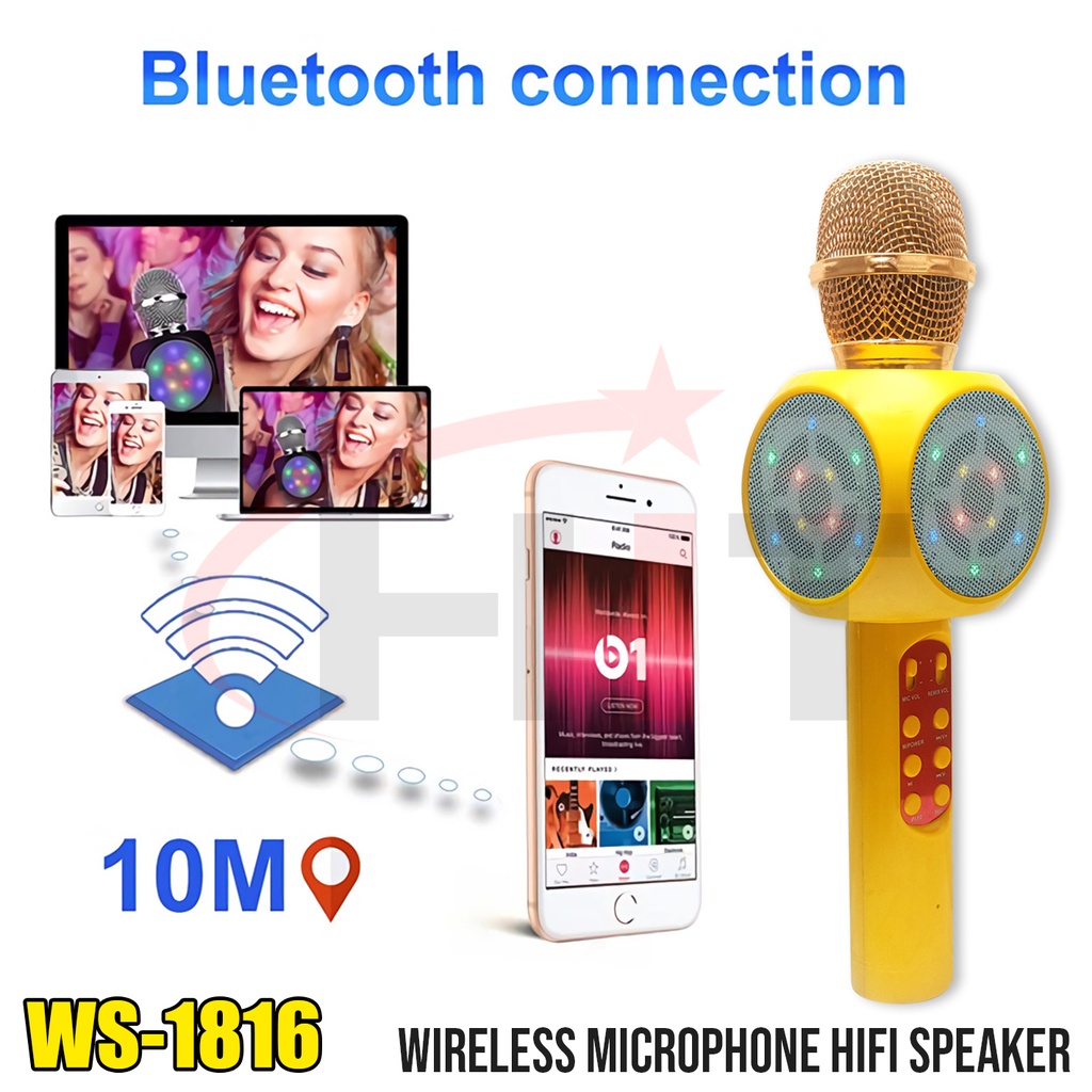 MICROPHONE KARAOKE 1816 MIC SPEAKER WIRELESS BLUETOOH WSTER WS-1816