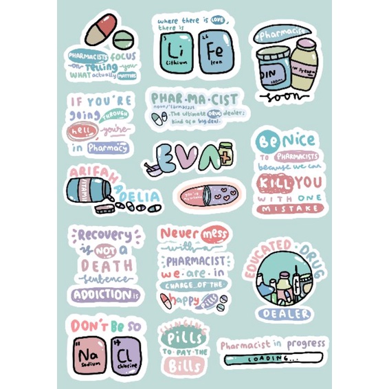 

[15 pcs] STIKER FARMASI / PHARMACY LUCU MURAH KERTAS STIKER GLOSSY UNTUK HP, LAPTOP, JURNAL, DLL