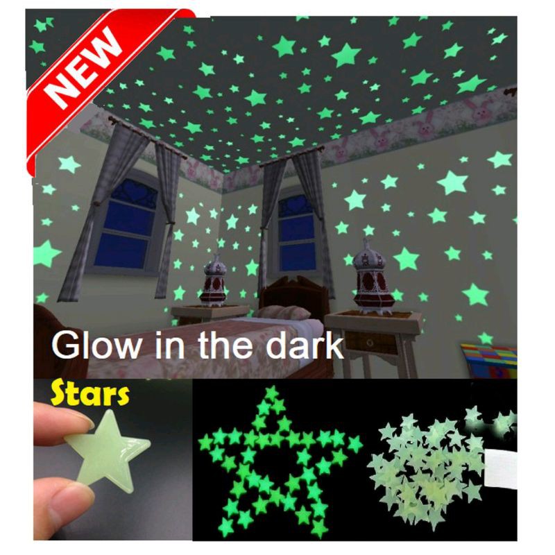 1 PACK (ISI 100) Stiker bintang glow in the dark wall star sticker hiasan dinding