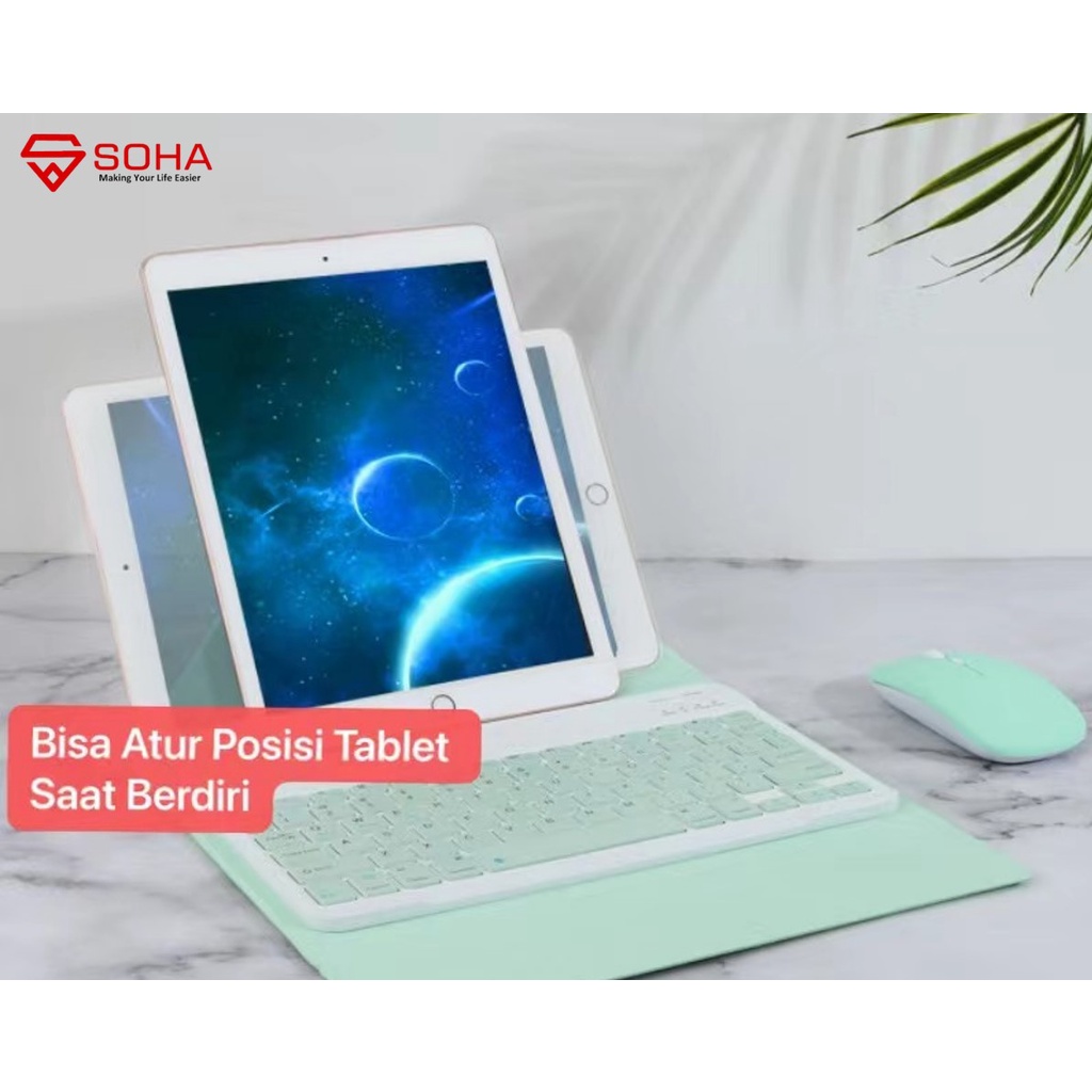 SK-08 Keyboard Case Universal for Tablet Sarung Keyboard Wireless Bluetooth Leather Case Tablet Folio Ukuran 7 - 8 Inch Design Cover Warna Warni