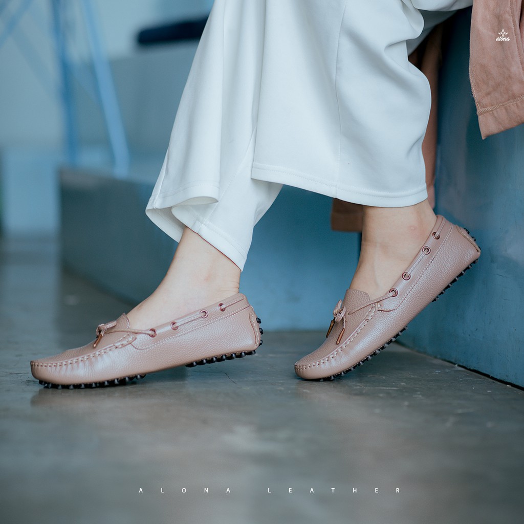 Sepatu wanita kulit asli Sepatu loafers Flat wanita Cewek kulit asli - Alona Genie Shoes