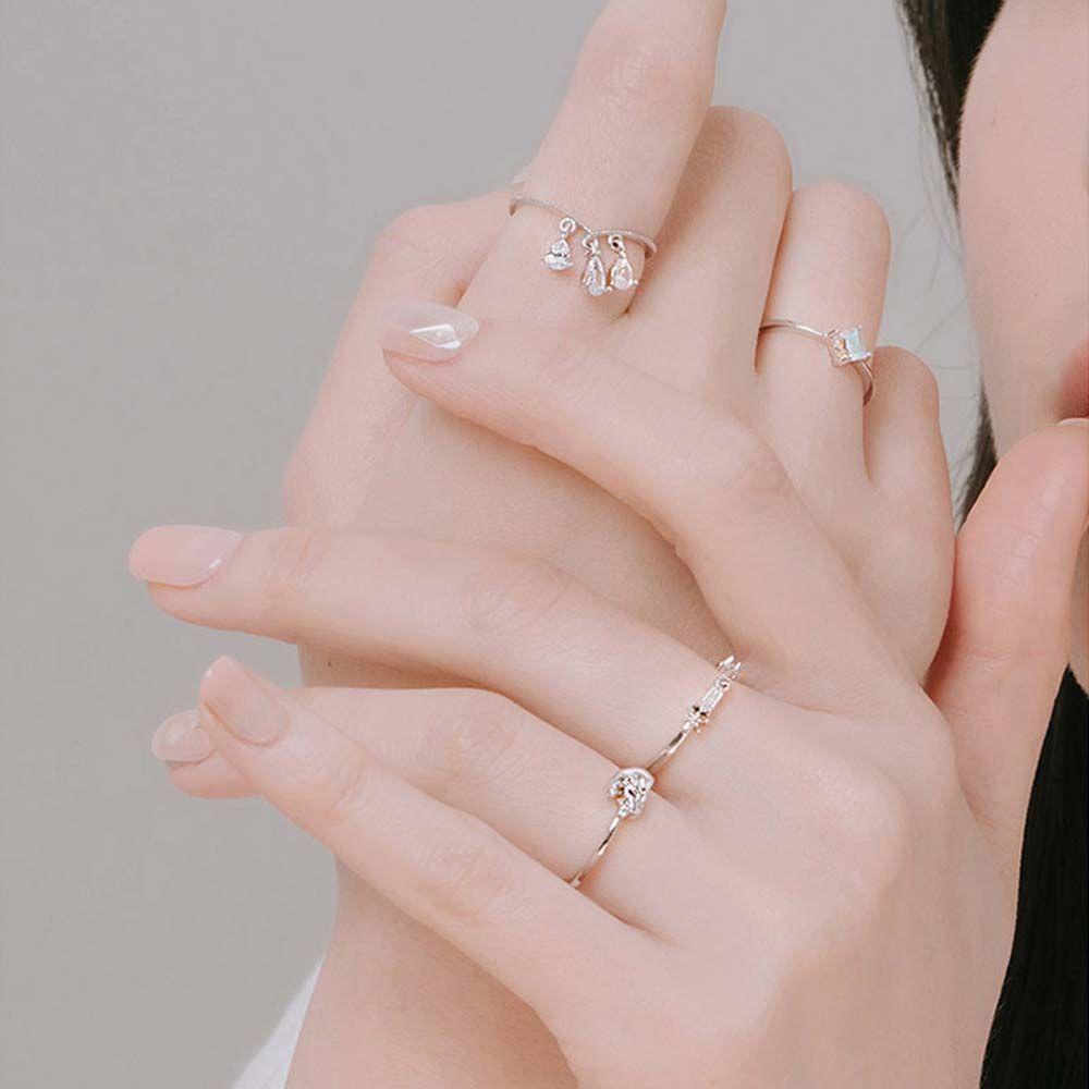 Mxbeauty Wanita Pembukaan Cincin Drop Rumbai Adjustable Perak Hadiah Gadis Jari Perhiasan Aksesoris Pesta V Bentuk Rings