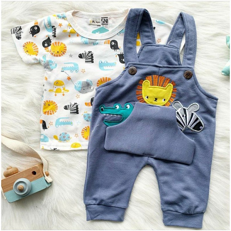 Baju setelan kaos overall gambar lucu fashion anak cowok bayi laki baby boy murah -zoo