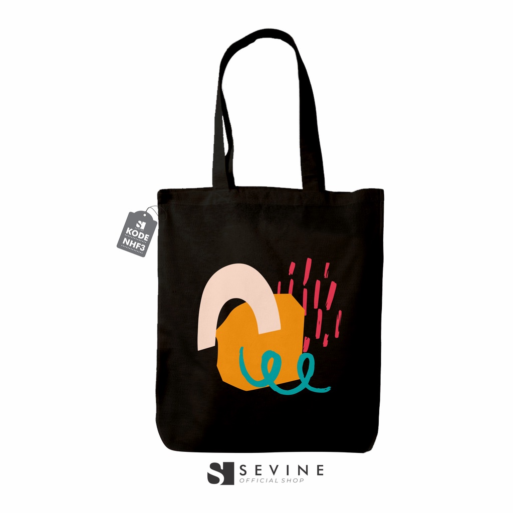 Sevine Totebag Resleting Tas Totebag Wanita Woman Artsy Nordic style Black Series Hitam - NHF 3