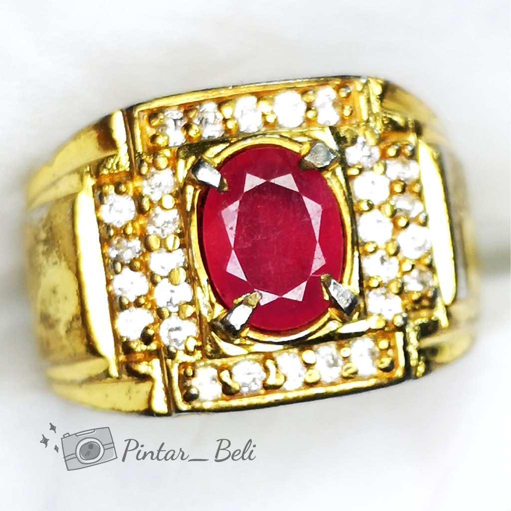 Cincin Batu Permata Pria Natural Purplish Red Ruby Corundum Origin Srilanka HQ