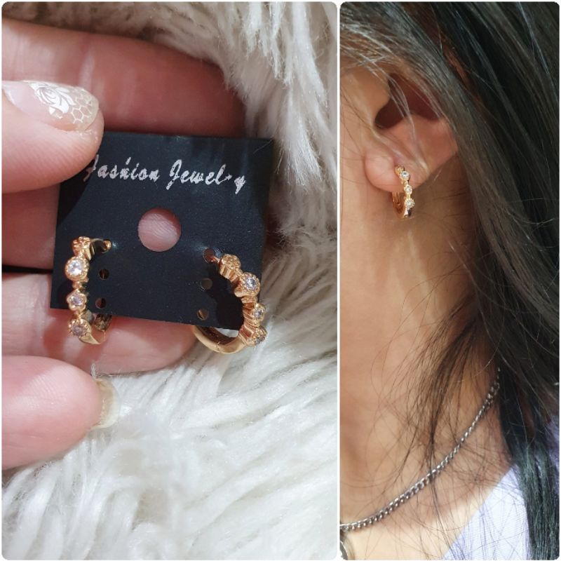 Anting Silver925 Perak Premium Quality Mata kilau Anti Karat anti alergi anting premium Model Hoops Platgold 0033