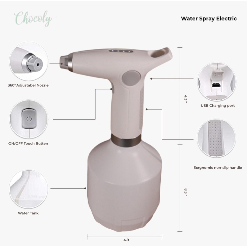 Water Sanitizer Electric Sprayer Bottle 1L Rechargeable Botol Semprot Otomatis