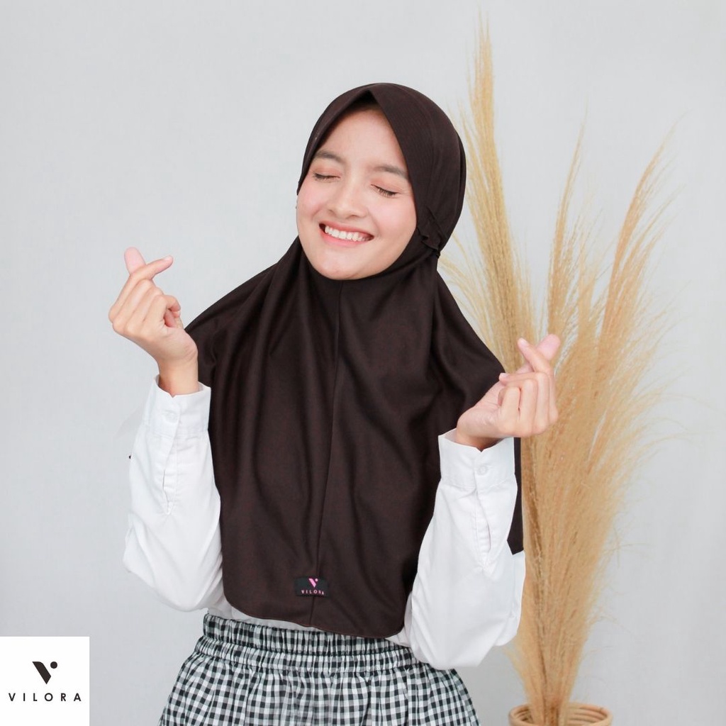 12.12 DISKON ✅ [ LOVE COKLAT] KOPI KERUDUNG JILBAB ORIGINAL VILORA LOVE  ❤ SERUT SEKOLAH UKURAN XS, 