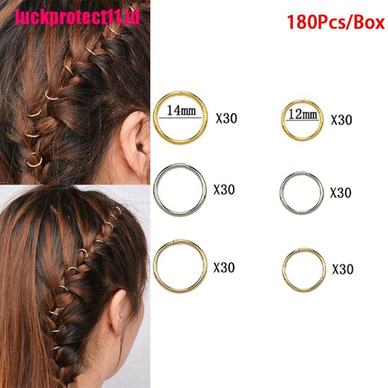 (LUCK) 180pcs / Kotak Klip Rambut Kepang Boho Hip Hop Warna Gold / Silver Untuk Wanita