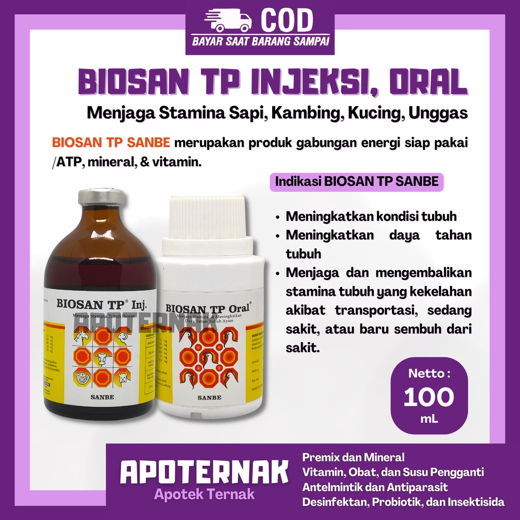 BIOSAN TP Injeksi &amp; BIOSAN TP Oral | Meningkatkan Stamina Daya Tahan Tubuh Hewan Sapi Kambing Kucing Ayam Unggas dll | Like Bio Energy Bio ATP