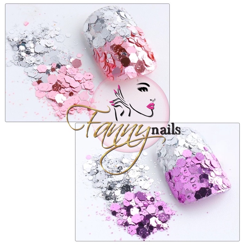 12PCS MERMAID SEQUIN HEXAGONAL GLITTER GLITER HEXAGONAL JAPAN NAIL ART SILVER CHROME NAIL GLITTER