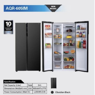 KULKAS AQUA JAPAN AQR 605 IM LEMARI ES 2 PINTU AQR605IM SIDE BY SIDE