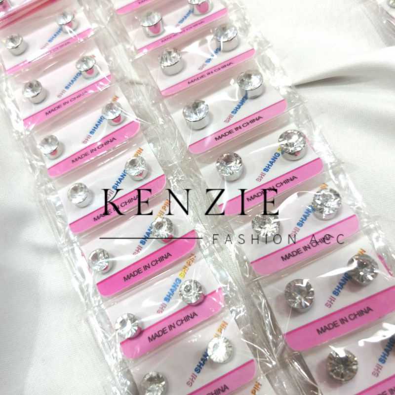 Anting Magnet Permata Zircon isi 12 Pasang Kemasan Card Pink Harga Grosir