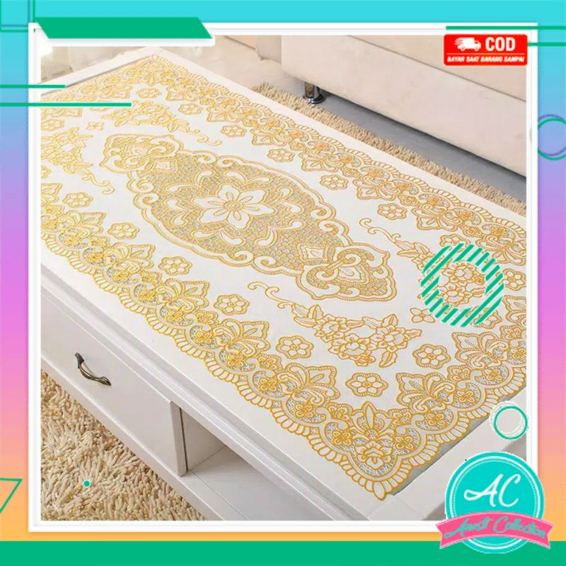 Premium import Taplak meja tamu motif batik gold emas cantik vintage taplak hias ruang tamu