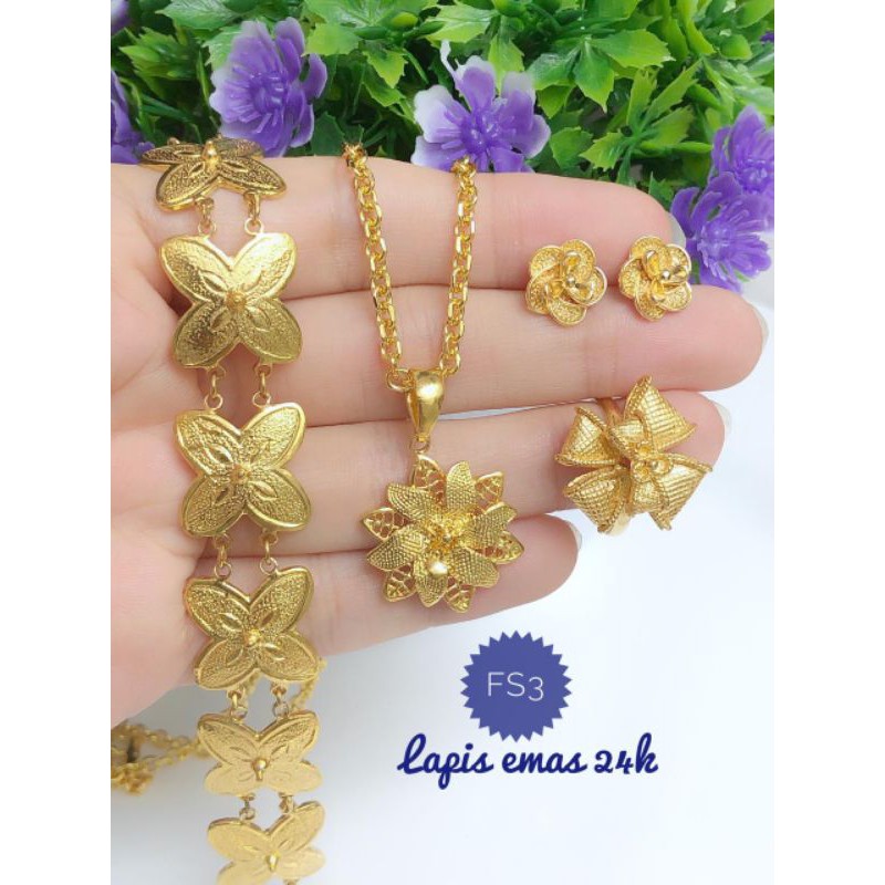 [lapis emas 24 karat] set perhiasan 24 karat motif bunga emas 241120