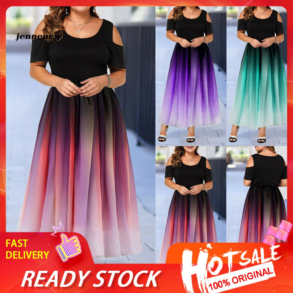 plus size cold shoulder gradient dress