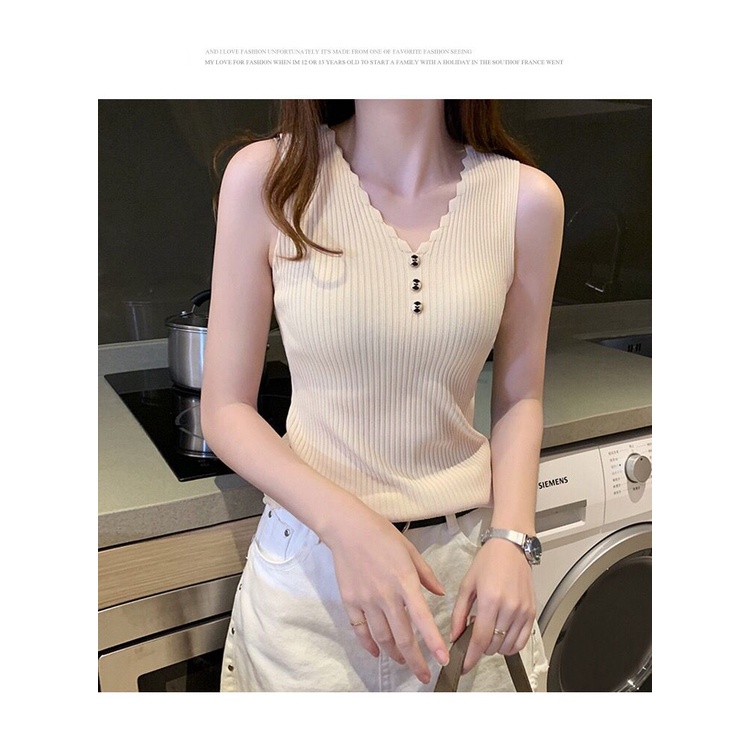 SS052 Tank Top Wanita Import Model Longgar Bottoming Gaya Korea Bahan Ice Silk-CREM