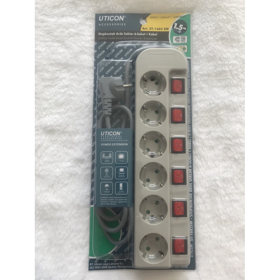 Stop Kontak Uticon 6 Lubang ST-1682 SW/ StopKontak/ Colokan Listrik