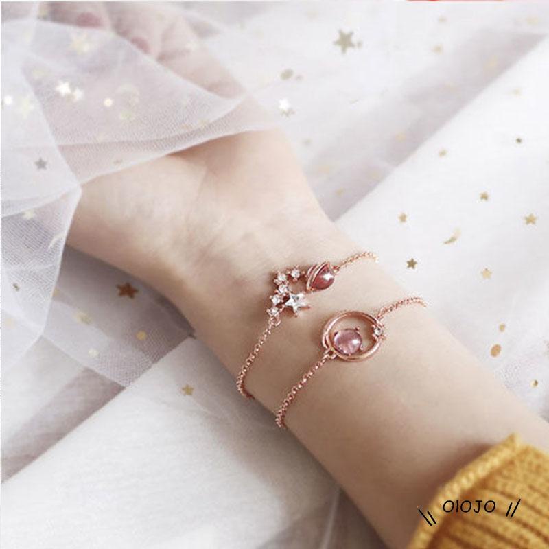 Gelang Desain Starry Sky Universe Star Key Pink Cat Eye Gaya Korea Untuk Mahasiswa