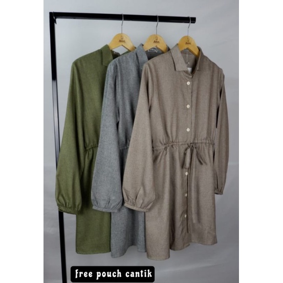 Atasan wanita Tunik Ragnar Kancing depan Tali pinggang serut