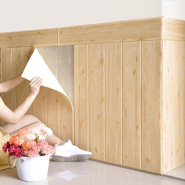 Wallpaper dinding Foam 3D motif kayu wood Dekorasi Kamar Wallfoam Hiasan Dekorasi Kamar Ruangan