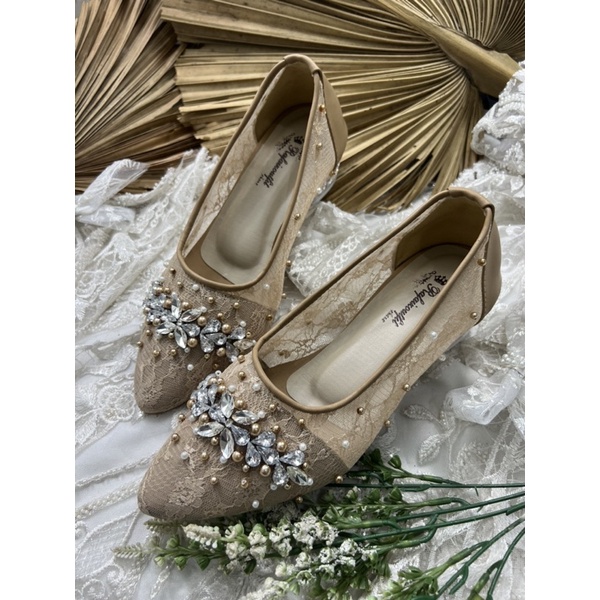 sepatu wedding Rafaizoutfit dahlia warna nude 3cm kaca