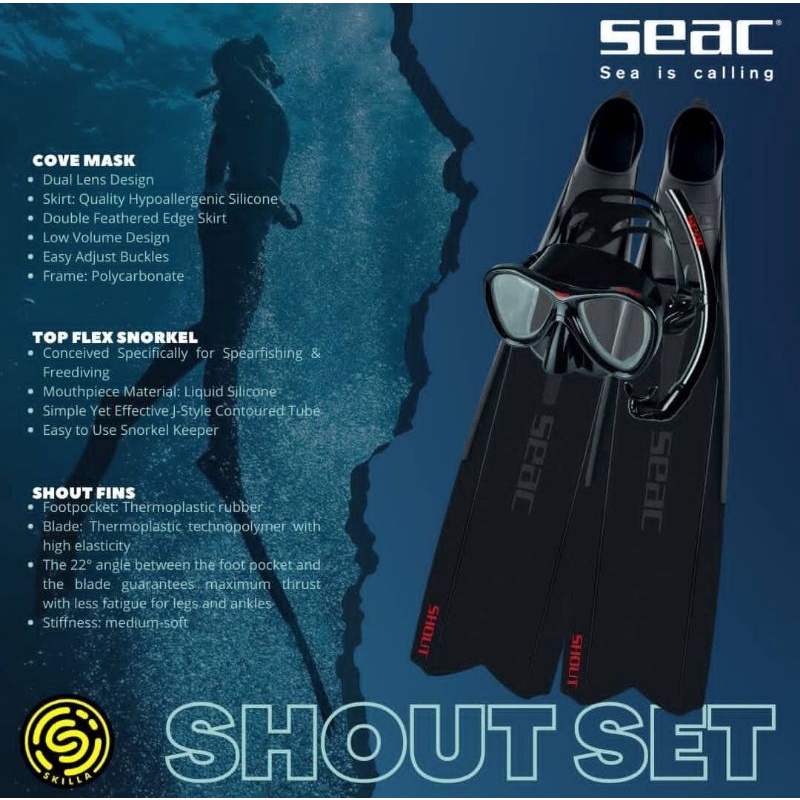 SEAC Shout S700 Combo Set Freediving (Mask, Snorkel & Long Fins)