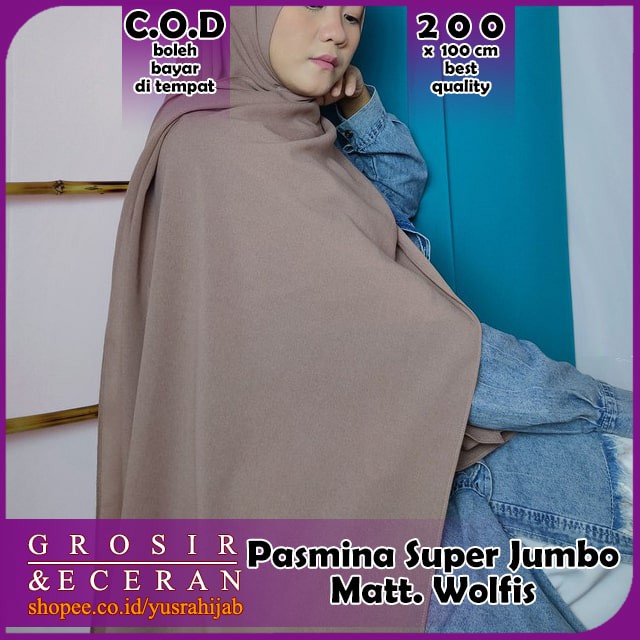 Pashmina Wolfis Super Jumbo 200 x 100 cm Pasmina Woolpeach Syari Premium Ala Malay Exclusive-1