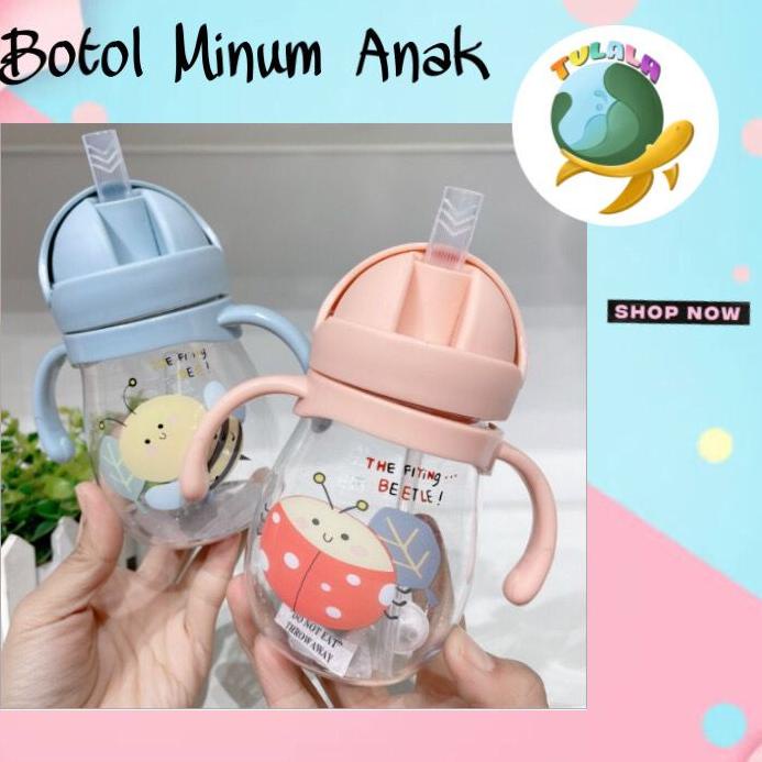 Pusat Terbaru [TULALA SHOP]Botol Minum Anak/Karakter rabbit Bear Tutup Clip/import/botol Kartun 280-450ML/Botol Jerami Anak/