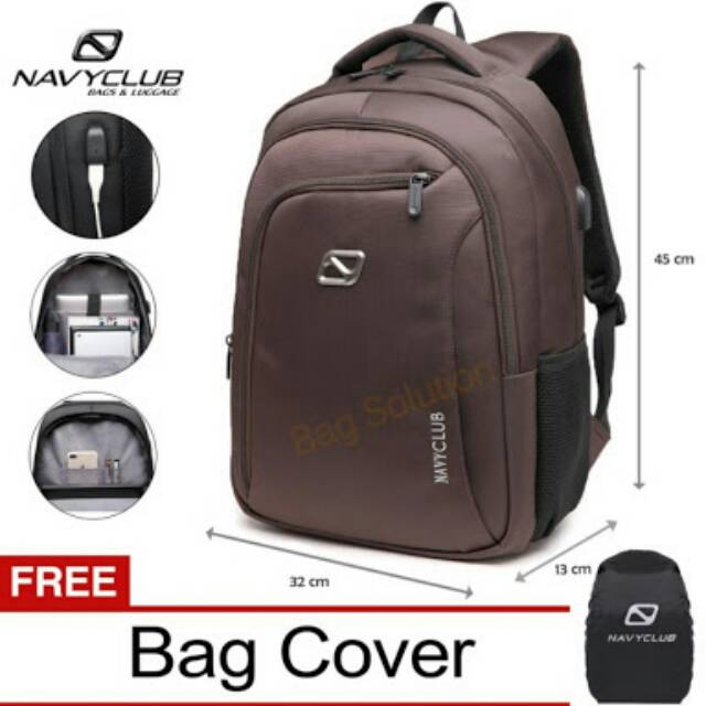 Navy Club Tas Ransel Laptop Backpack built in USB Charger Up to 15 inch Anti Air 62062
