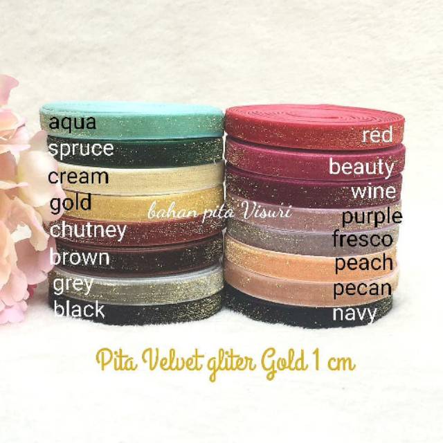 Pita Velvet Gliter Gold 1 cm per yard (90 cm)