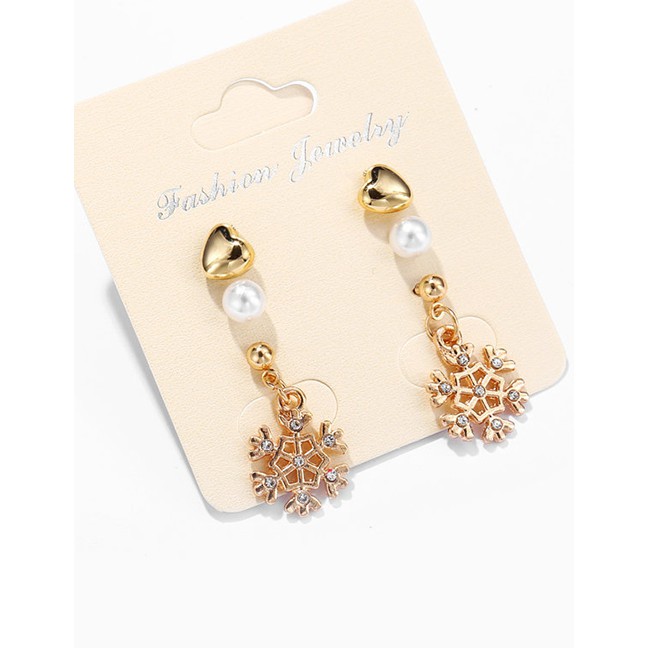 LRC Anting Tusuk Fashion Gold Diamond Snowflake Love Pearl Stud Earrings 3 Pairs D16225