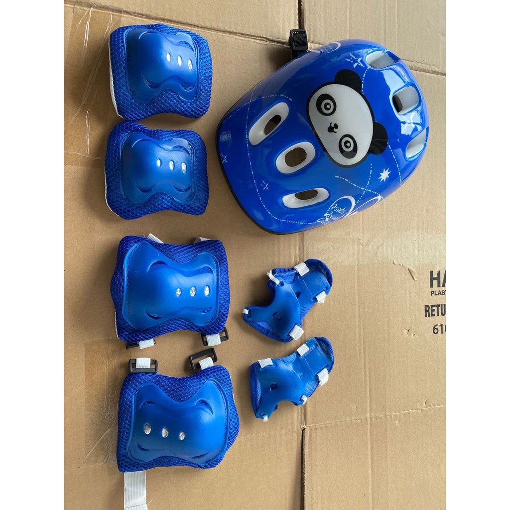 NEW ! Paket Helm + Deker anak gambar Panda / Paket safety Helm dan Deker anak motif Panda Lucu