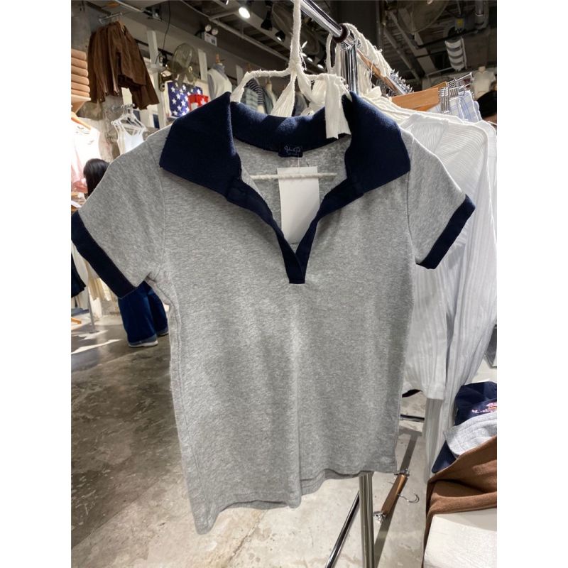 Brandy Melville situs resmi warna-blocking polo shirt pendek olahraga top bm gaya warna kontras leng