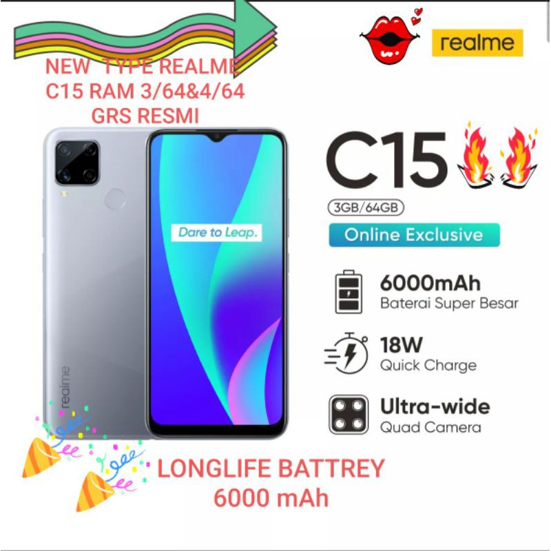 Realme C15 Ram3/64, C11 ram2/32grs Resmi (C15 battrey 6000mah )bisaCOD
