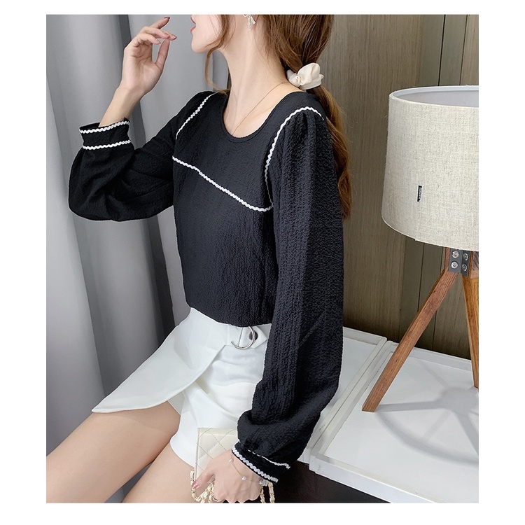 2021 Fashion Chiffon Blouse Korean Style Putih Hitam Lengan panjang Blus Wanita Kasual Work Atasan 2023