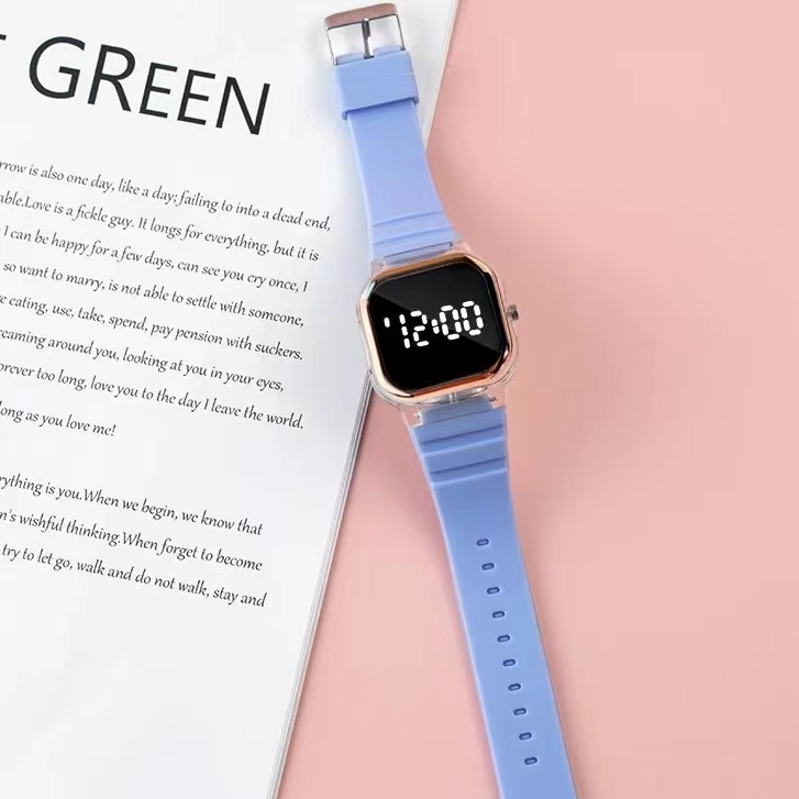 [COD] Jam Tangan Wanita Rubber Digital Trendy  Dial Kotak Korean Fashion-55-6 Biru